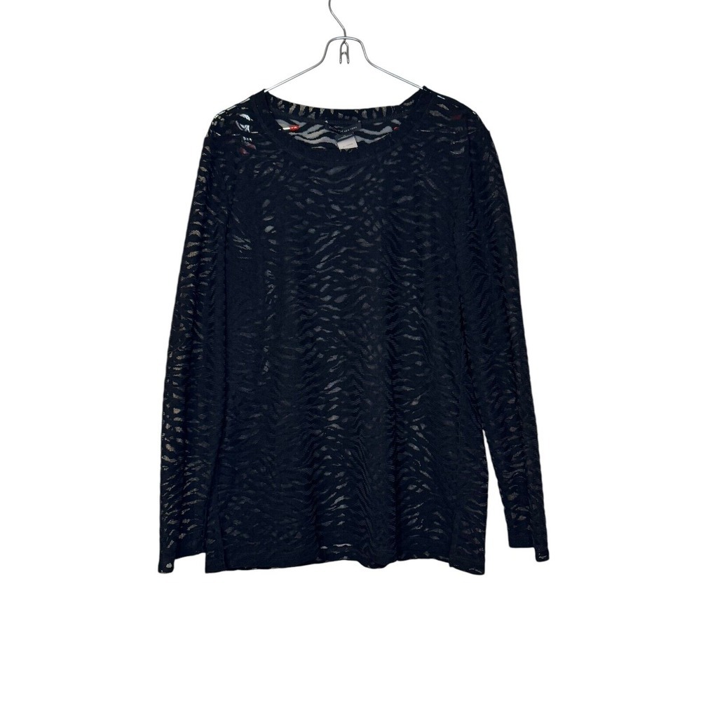 Worth Women Top Lace Sheer Animal Print Long Sleeve Boxy Lightweight Black Sz.12